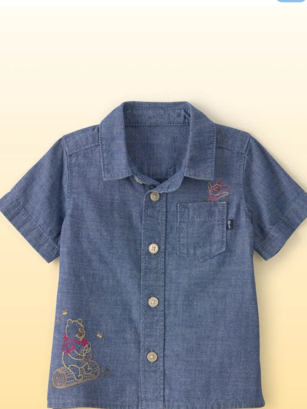 Baby Disney© Winnie the Pooh Chambray Med. Wash Button Down Shirt 6 M NWT